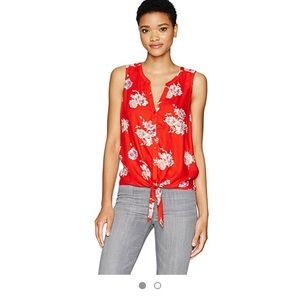 Lucky brand red floral tie front shirt.